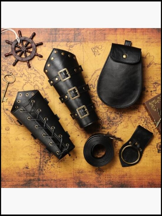 Medieval Viking Belt Bracers Set Renaissance Cosplay Accessories Leather main image 6